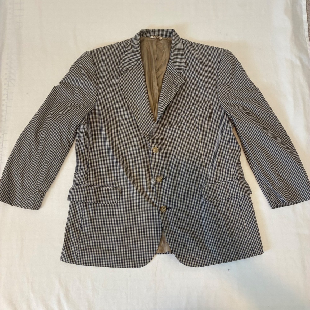 Vintage Orvis Blazer Men Large Blue Gingham Check Made in USA Sport Coat